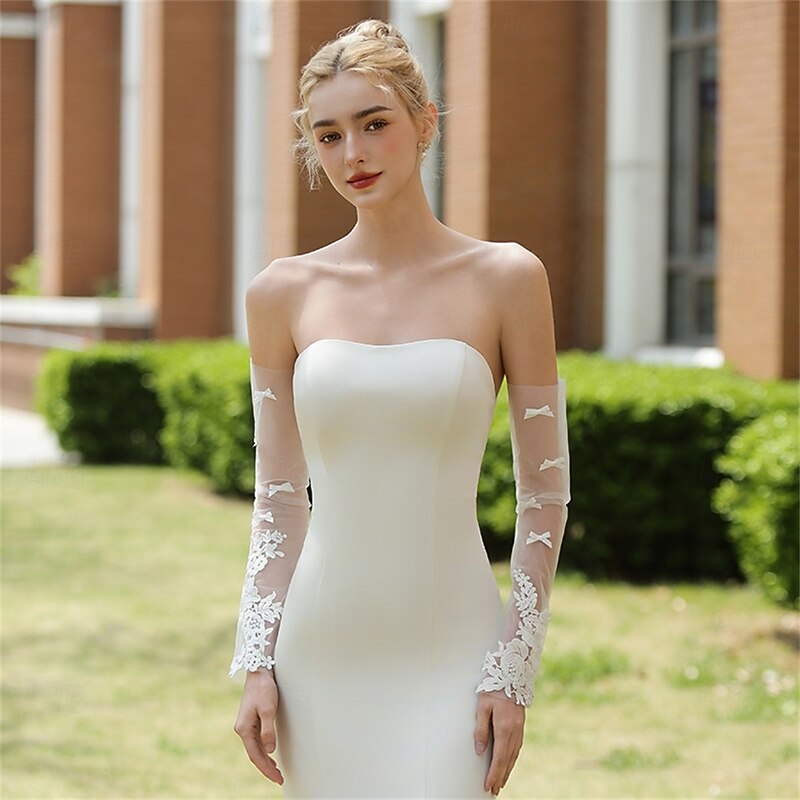 Lace / Tulle Elbow Length Glove Elegant / Classic Style / Formal With Pure Color Wedding / Party Glove3