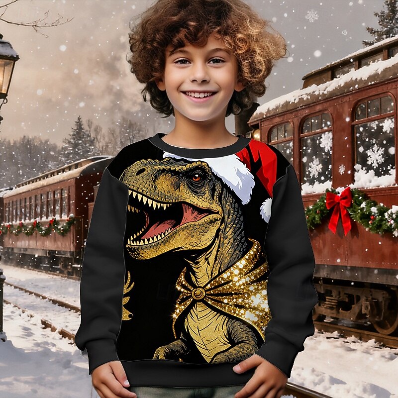 Christmas Boys' 3D Dinosaur Sweatshirt Long Sleeve Spring Fall Fashion Basic Kids 4-12 Years Crew Neck Outdoor Casual Daily Regular Fit