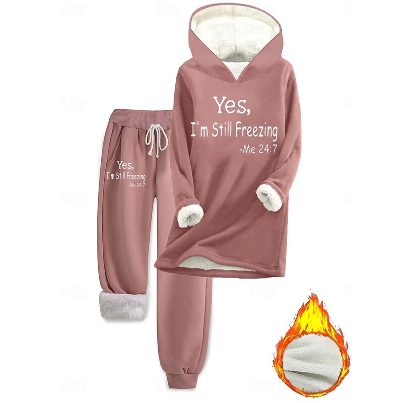 Women's Daily Stylish Two Piece Sets Tracksuit Pants Sets Long Sleeve Hooded Graphic Letter Drawstring Print Casual Daily Black Pink Dark Pink Fall Loose Fit - Main Image