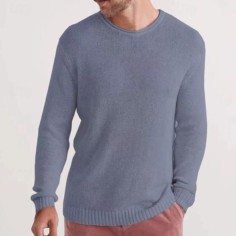 Men's Sweater Pullover Sweater Jumper Ribbed Knit Regular Tops Knitted Slim Fit Plain Crew Neck Knitwear Contemporary Casual Daily Wear Clothing Apparel Fall Black Pink M L XL3