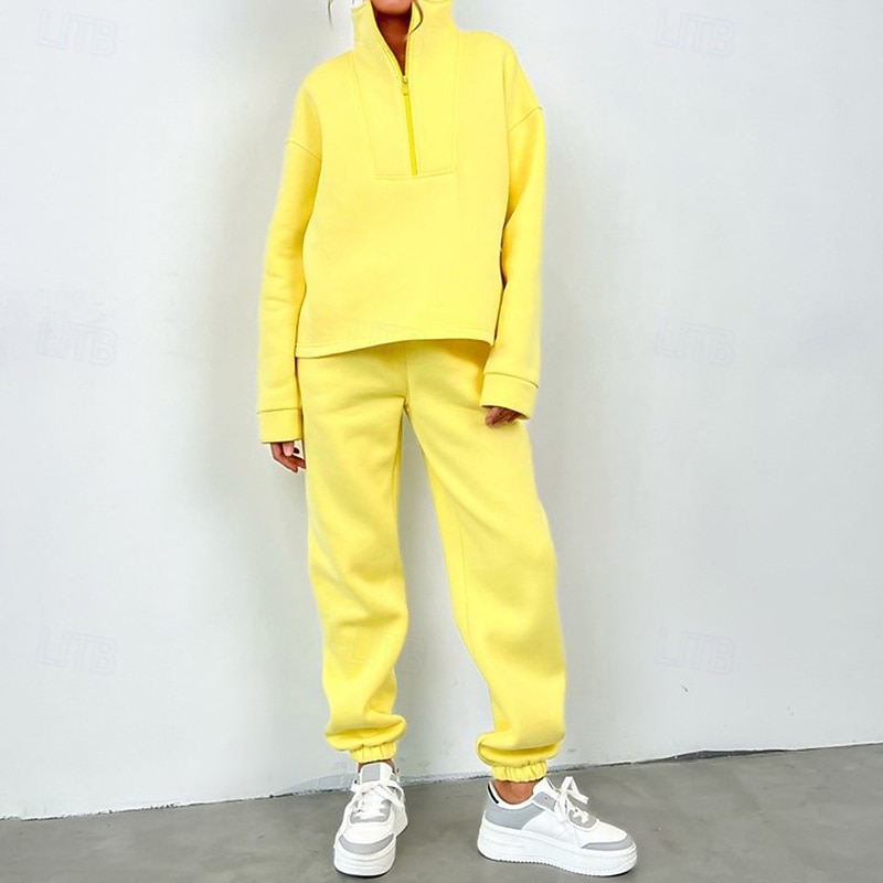 Women's 2 Piece Tracksuit Sweatsuit Sets Sportswear Solid Colored Clothing Suit Spring Black Yellow Spandex Gym Workout Running High Waist Lightweight Fashion Long Sleeve Sport Activewear2