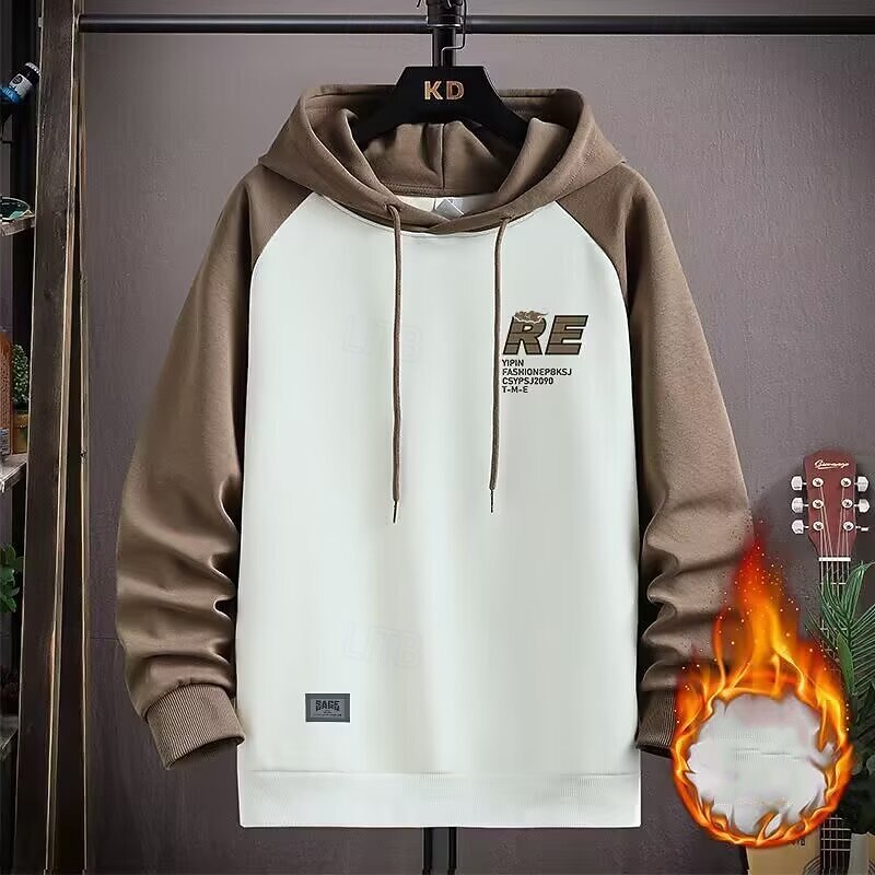 Men's Lounge Hoodie Fleece Sweatshirt Long Sleeve Top Athleisure Color Block Gym Outdoor Running Sportswear Activewear Black Green Coffee4