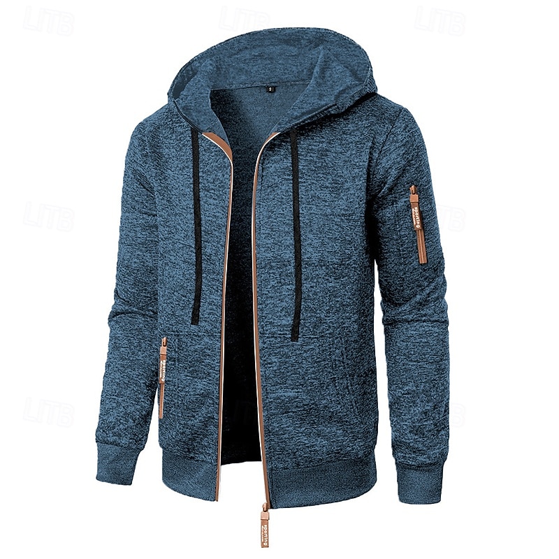 Men's Hoodie Full Zip Hoodie Tactical Hoodie Denim Blue Black Navy Blue Dark Gray Hooded Plain Zipper Sports & Outdoor Casual Daily Streetwear Cool Sportswear Spring &  Fall Clothing Apparel Hoodies4