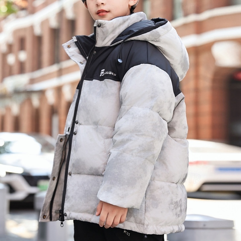 Kids Unisex Down Jacket Outdoor Jacket Puffer Jacket Outerwear Color Block Long Sleeve Keep Warm Windproof Coat Outdoor Daily Basic Black Green Gray Fall Winter 4 years+3