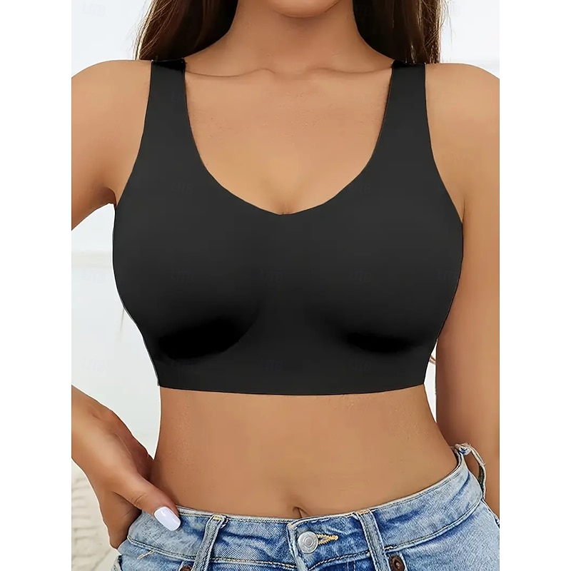 Women's Yoga Tank Tops Sports Bra Underwear Calories Burned Sports Wirefree Solid / Plain Color Sport Activewear Light Blue Black Workout Fitness Yoga