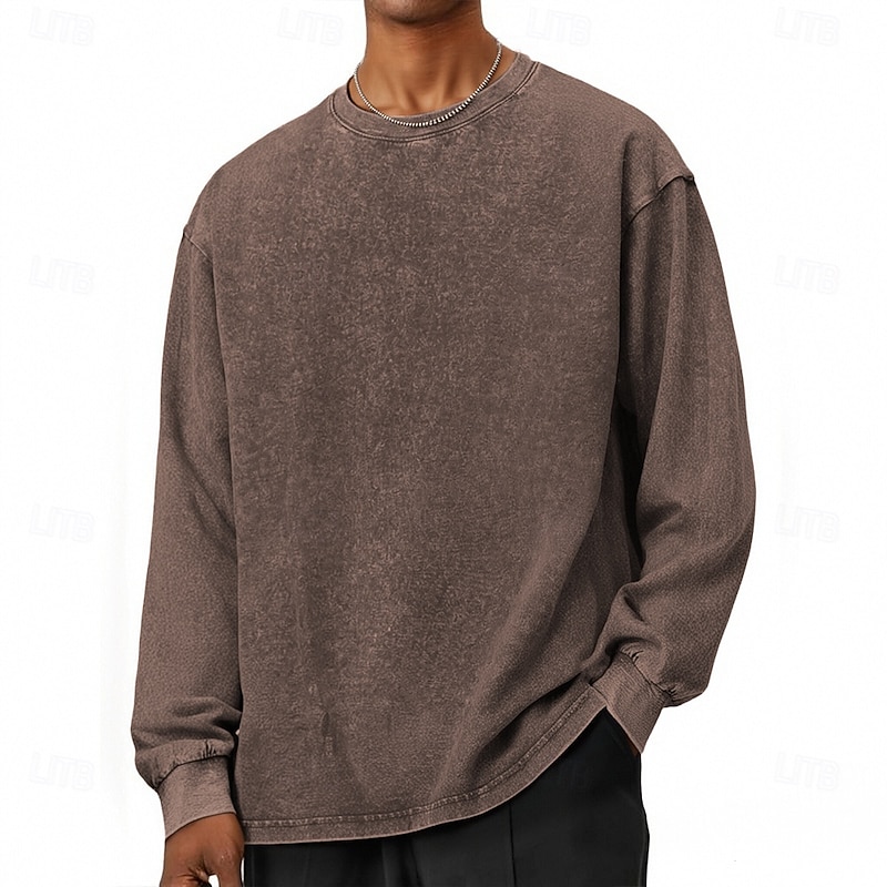 Men's Sweatshirt Pullover Distressed Hoodie Apricot Black Pink Army Green Coffee Crew Neck Plain Casual Daily Holiday Vintage Retro Fall Winter Clothing Apparel Hoodies Sweatshirts