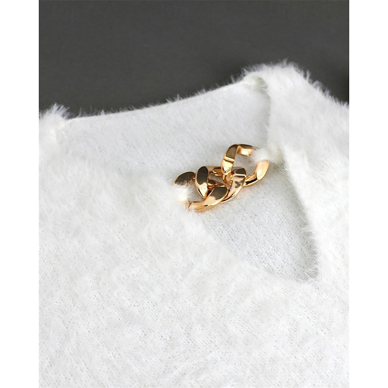 Women's Sweater Casual Soft Pure Color Ribbed Crew Neck Knitted Cold Shoulder Long Sleeve Regular Tops Knit Outdoor Daily Weekend White Fall Winter4