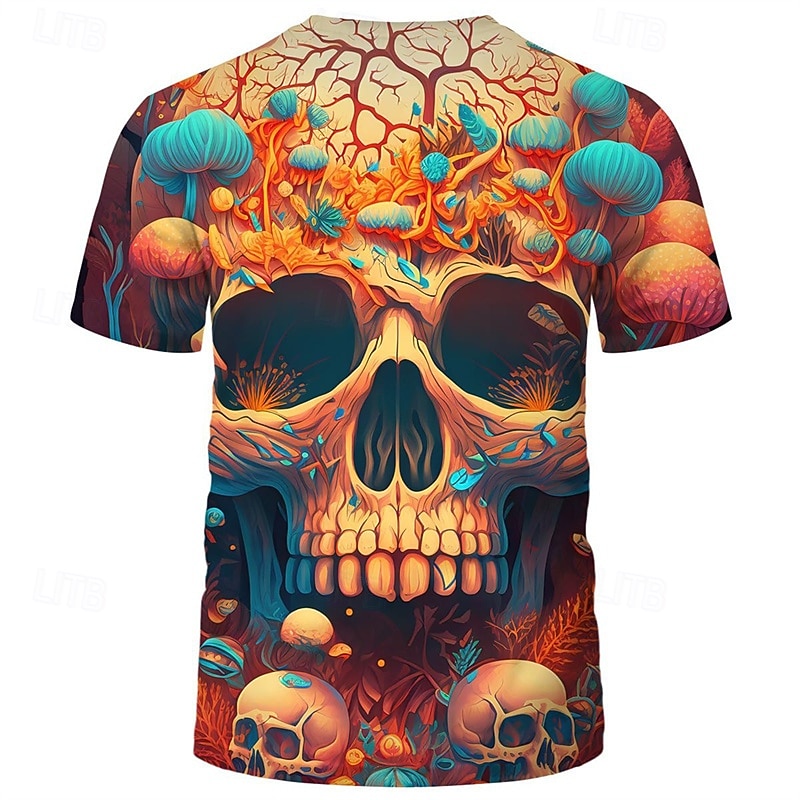Men's Graphic Skulls Short Sleeve Shirt T shirt Tee Tee Top Short Sleeve T shirt 3D Print Crew Neck Shirt Fashion Designer Casual Vacation Daily Holiday Black Blue Orange Summer Clothing Apparel S M2
