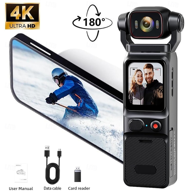 Generic 4K Pocket Camera 48MP Vlogging Camera with 160 Wide Angle Lens 180 Rotatable Screen 3.2 Inch Display Gyro Stabilization Time Lapse Slow Motion Recording