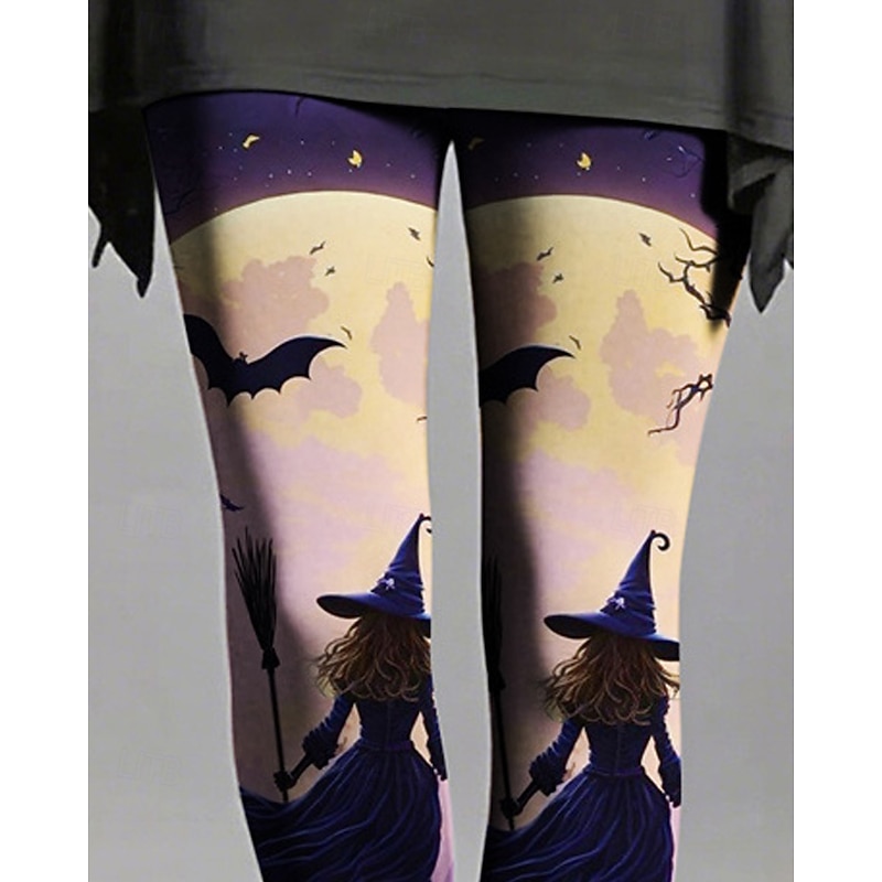 Women's Leggings Cozy Leggings Basic Casual Full Length High WaistPantsHalloween Graphic Printing Thermal Warm Comfortable Stretchy Vacation Casual Daily Violet Fall Winter Slim Fit2