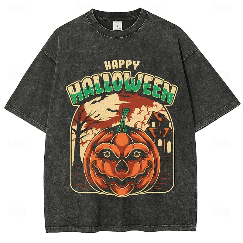 Halloween Men's Pumpkin Letter T Shirt Cotton Short Sleeve Graphic Shirt Black Navy Blue Blue Comfortable Tee Birthday Daily Fashion Designer Clothing