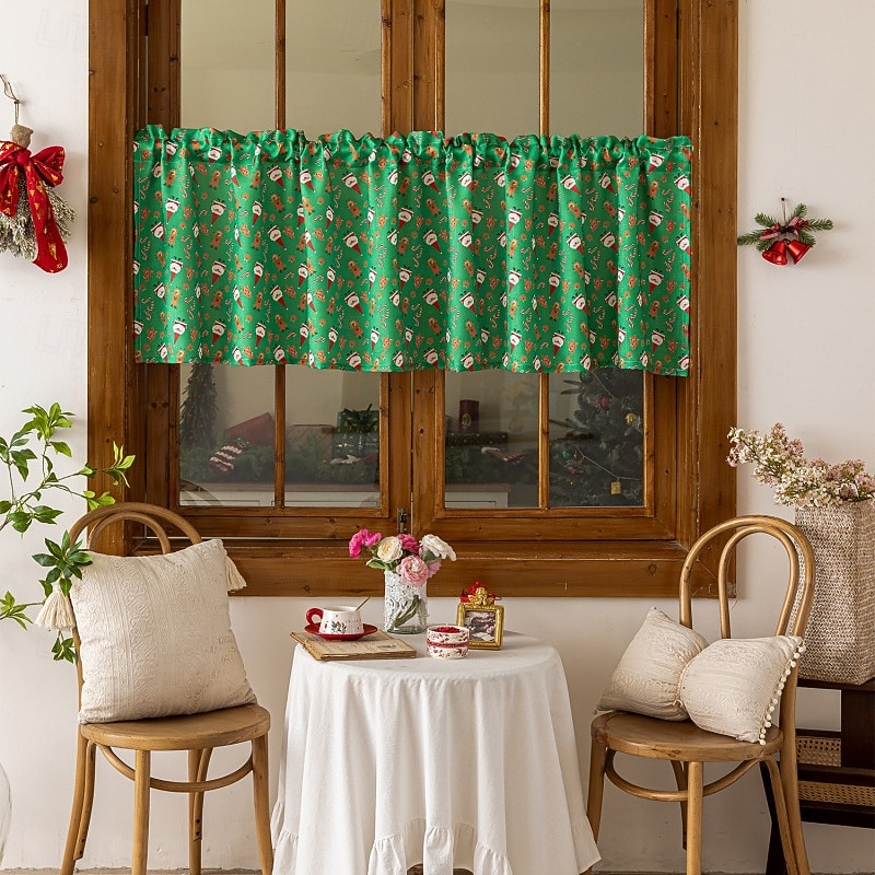 Christmas Decoration Scene Setup Short Curtains, European Style Snowman & Candy Print Window Drapes for Living Room & Bedroom, Wholesale4