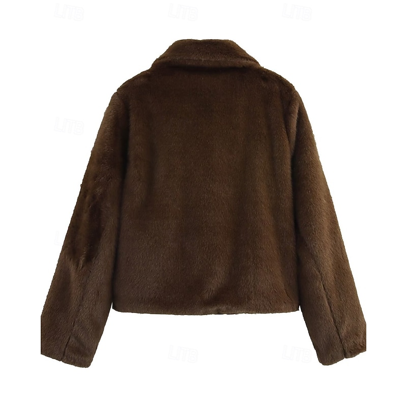 Women's Teddy Coat Faux Fur Coat Warm Comfortable Buttons Furs & Leathers Casual Plain Street Casual Daily Wear Going out Short Regular Turndown Regular Fit Long Sleeve Outerwear Brown Fall Winter2