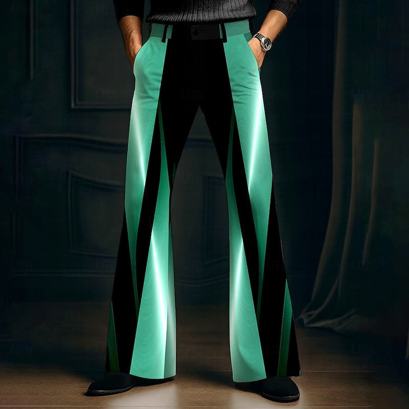 Men's Geometric Gradient Color Abstract Art Trousers Disco Pants 60s 70s Bell Bottoms Mid Waist Western Vintage Retro Outdoor Vacation Casual Side Pockets Flared Leg Pants Trousers Spring Fall 3D2