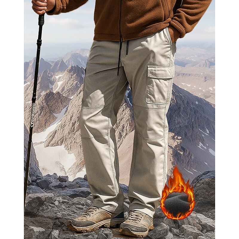 Men's Cargo Pants Hiking Pants Trousers Hiking Trousers Fleece Pants Outdoor Regular Fit Waterproof Windproof Warm Pants / Trousers Pocket Elastic Waist Black Khaki Camping / Hiking Hunting Climbing3