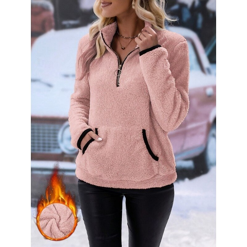 Women's Winter Coat Sherpa Jacket Comfortable Breathable Zipper Pocket Casual Plain Vacation Street Casual Daily Wear Zipper Regular Turndown Regular Fit Long Sleeve Outerwear White Pink Purple2