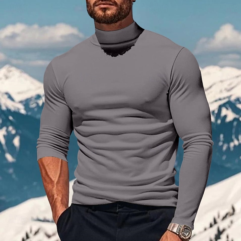 Men's Tee Top Long Sleeve Shirt Mock Turtleneck Long Sleeve Turtleneck Pile Neck Winter Spring &  Fall Solid Color Daily Casual Street Style High Neck Plain Formal Outdoor Street Black White Yellow2