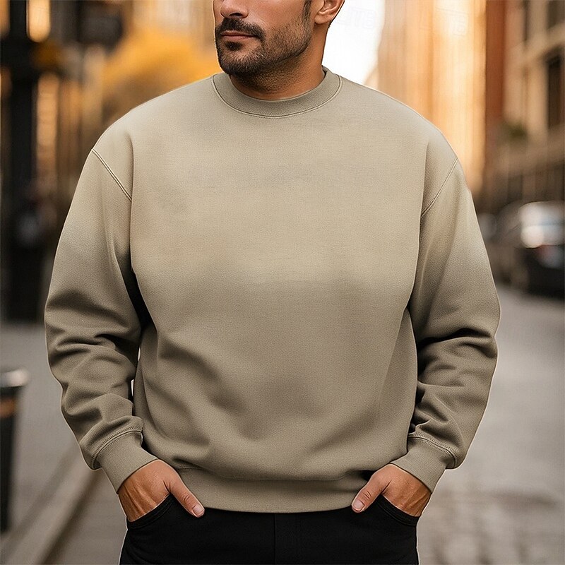 Men's Sweatshirt Distressed Hoodie Navy Blue Dark Green Khaki Light Grey Dark Gray Crew Neck Color Block Sports & Outdoor Daily Holiday Streetwear Basic Casual Fall Winter Clothing Apparel Hoodies