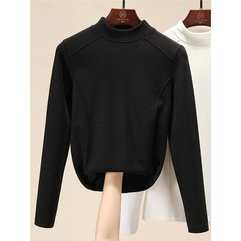 Women's Blouse Solid Color Stylish Casual Long Sleeve Mock Neck Regular Tops Daily Black Yellow Brown Green Dark Gray Summer Spring Fall2