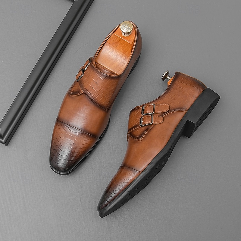 Men's Brown Gradient Faux Leather Double Monk Strap Shoes – Elegant Business Dress Shoes for Office, Banquets and Weddings3