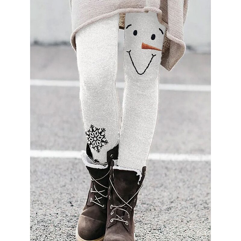 Women's Leggings Vacation Vintage Fashion Full Length High WaistPantsUgly Christmas Graphic Snowflake Christmas Printing Soft Breathable Stretchy Formal Vacation Street White Khaki Beige Spring Fall2