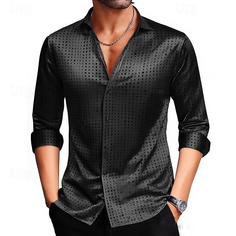 Men's Shirt Satin Shirt Dress Shirt Casual Shirt Button Up Shirt Prom Shirt Polka Dot Formal Party Evening Wear Black Navy Blue Gold Long Sleeve Lapel All Seasons Clothing Apparel3