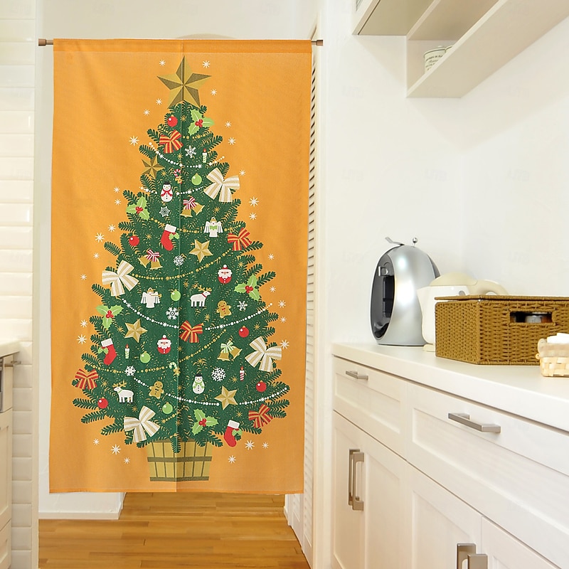 Christmas Door Curtain with Xmas Tree, Special Printed Fabric, High Color Fastness, Vibrant Colors, Odor-Free Holiday Decoration