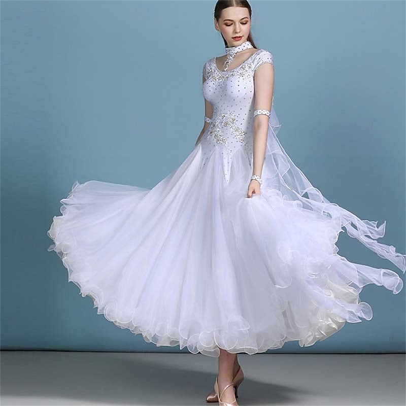 Ballroom Dance Dress Crystals / Rhinestones Women's Performance Long Sleeve Spandex Polyester
