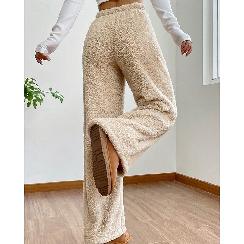 Women's Culottes Wide Leg Chinos Casual Full Length Mid Waist Plain Elastic Drawstring Design Thermal Warm Stretchy Outdoor Vacation Street Camel Apricot Grey Black Winter Loose Fit4