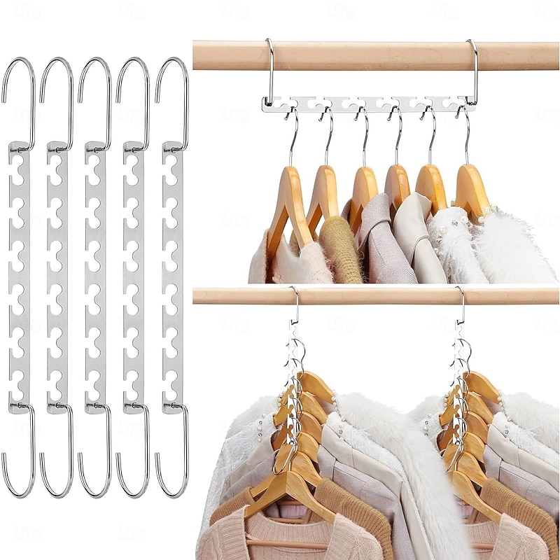 5 Pack Space Saving Hangers for Clothes, Heavy Duty Hanger Organizer 30 Lbs Capacity, Metal Magic Hanger, Sturdy Multi Hangers, Closet Space Saver Closet Organizers and Storage