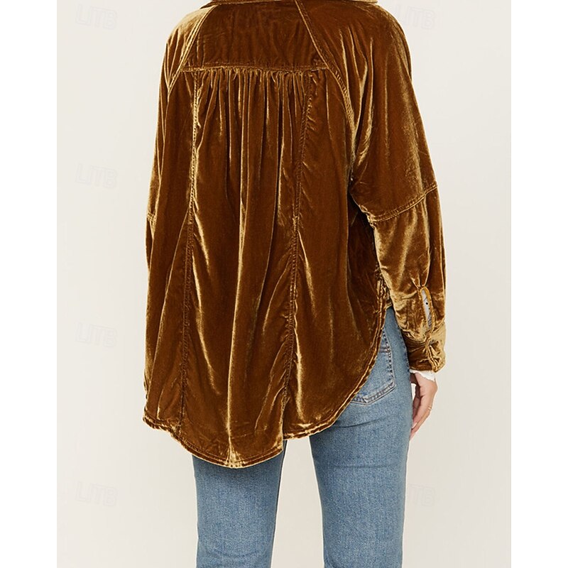 Women's Shirt Blouse Plain Modern Casual Long Sleeve Shirt Collar Regular Tops Daily Holiday Buttons Pink Purple Brown Green Fall3