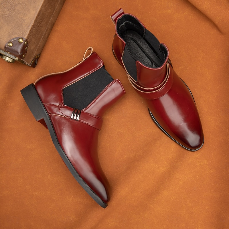 Men's Red Chelsea Boots – Classic Slip-On Dress Boots with Polished Finish for Business, Formal Events and Party Wear4
