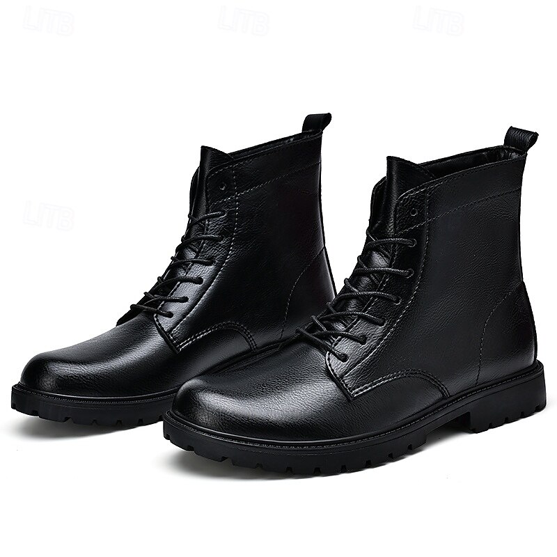 Men's Boots Retro Plus Size Walking Casual Daily PU Leather Comfortable Knee High Boots Lace-up Red Brown Black4