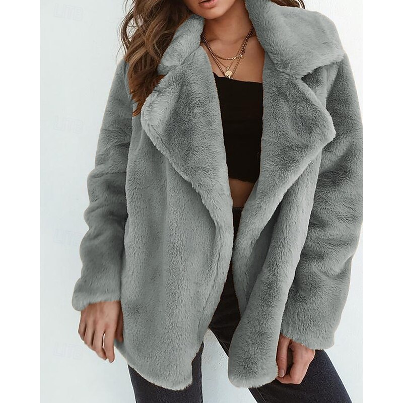 Women's Teddy Coat Faux Fur Coat Warm Comfortable Furs & Leathers Casual Plain Street Daily Wear Going out Weekend Regular Turndown Regular Fit Long Sleeve Outerwear Black White Purple Fall Winter3