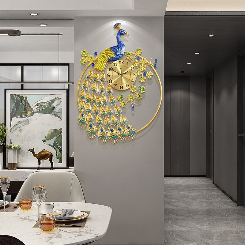 Large Peacock Wall Clock for Living Room Decor Metal Non-Ticking Silent Modern Luxury Art Big Wall Clock Decorative Elegant Gold Wall Clock for Bedroom,Office and Home Decor3