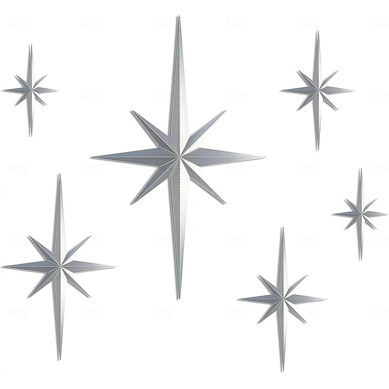 6Pcs Star Art Wall Sculpture 3D Mid-Century Modern Wall Hanging Perfect for Christmas & Halloween, Indoor Wall Accents for Living Room or Bedroom, Holiday Room Accents4