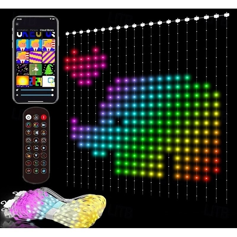 Smart Curtain Lights LED, Color Changing LED Curtain Lights, Dynamic DIY Fairy String Light Curtains for Bedroom Backdrop Party Indoor Outdoor Decor (APP, Remote Control)2