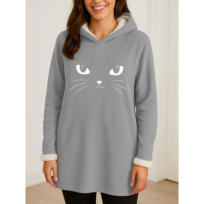 Women's Pullover Hoodie Sweatshirt Graphic Cat Casual Comfrt Long Sleeve Hooded Long Tops Street Dailywear Casual Print Pink Blue Gray Fall Winter3