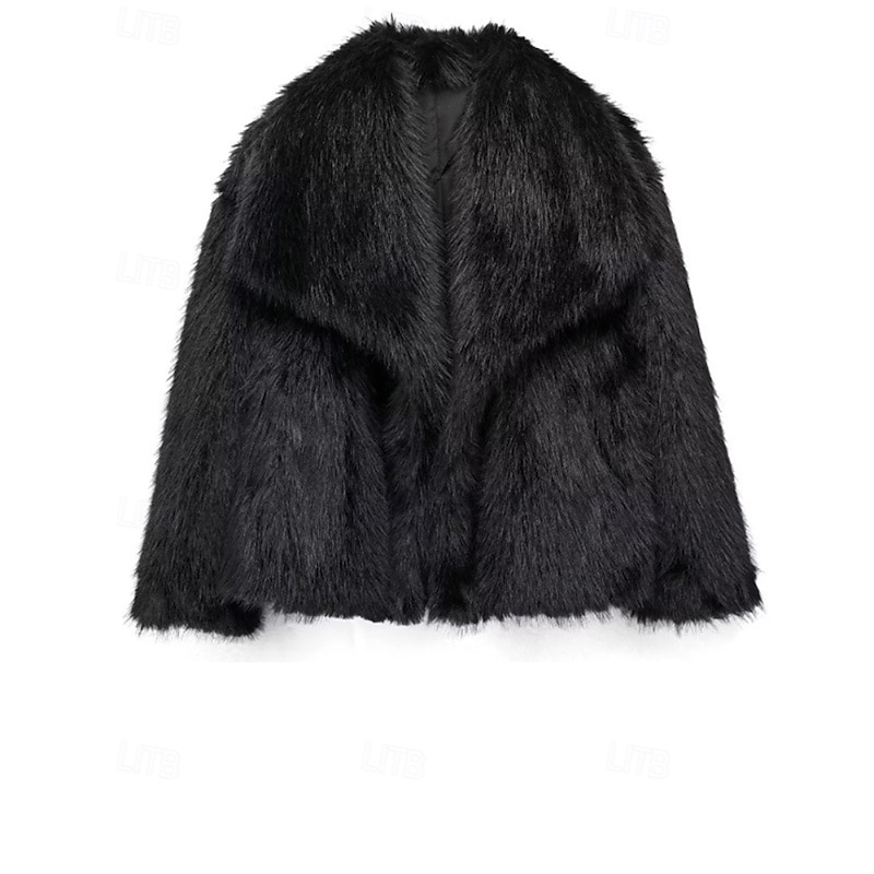 Women's Faux Fur Coat Warm Comfortable Buttons Furs & Leathers Fashion Plain Vacation Street Daily Wear Going out Regular Turndown Regular Fit Long Sleeve Outerwear Black White Khaki Fall Winter4