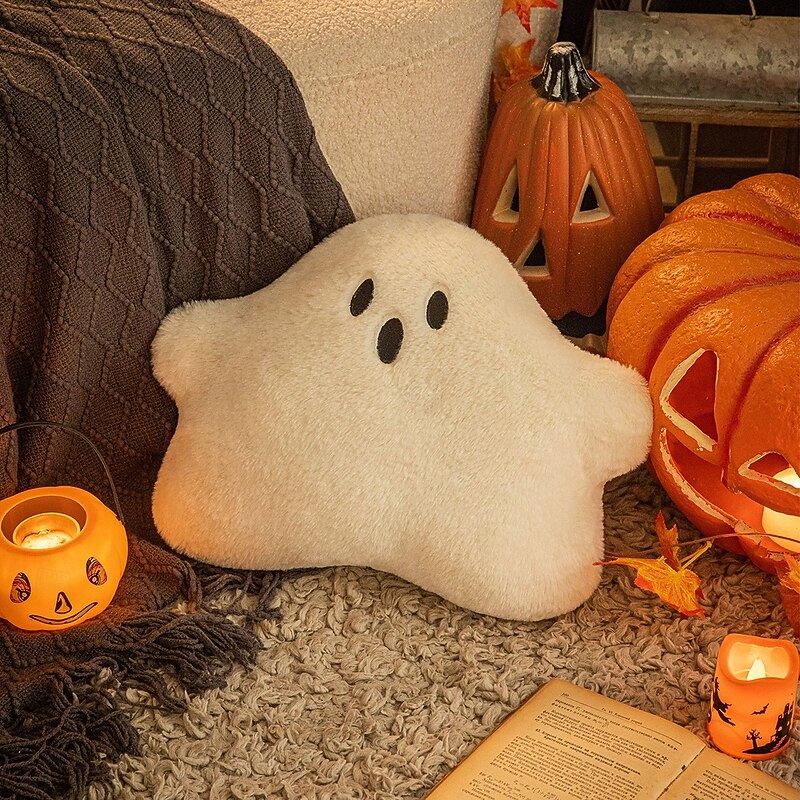1 Pc Cute Ghost Pillow Cover, Boho Square Zipper Cushion Cover, Casual Decorative Throw Pillow Case for Halloween and Home Decor2