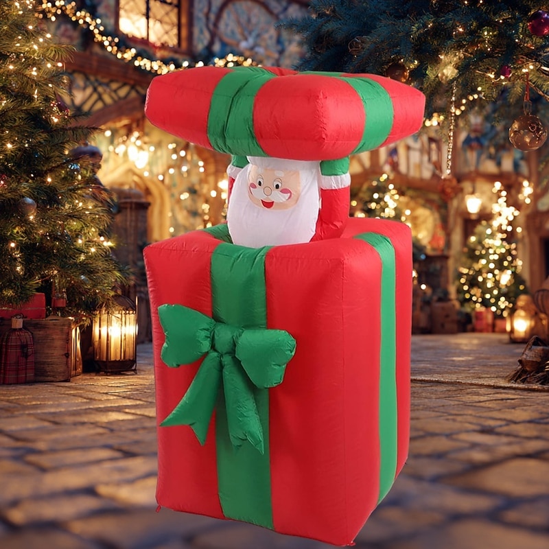 Christmas LED with light, waterproof inflatable air mold, lifting cover, Santa Claus gift box, indoor and outdoor gatherings, Christmas holiday decoration props, EU/US/UK/AU Plug 1.5M/4.92FT