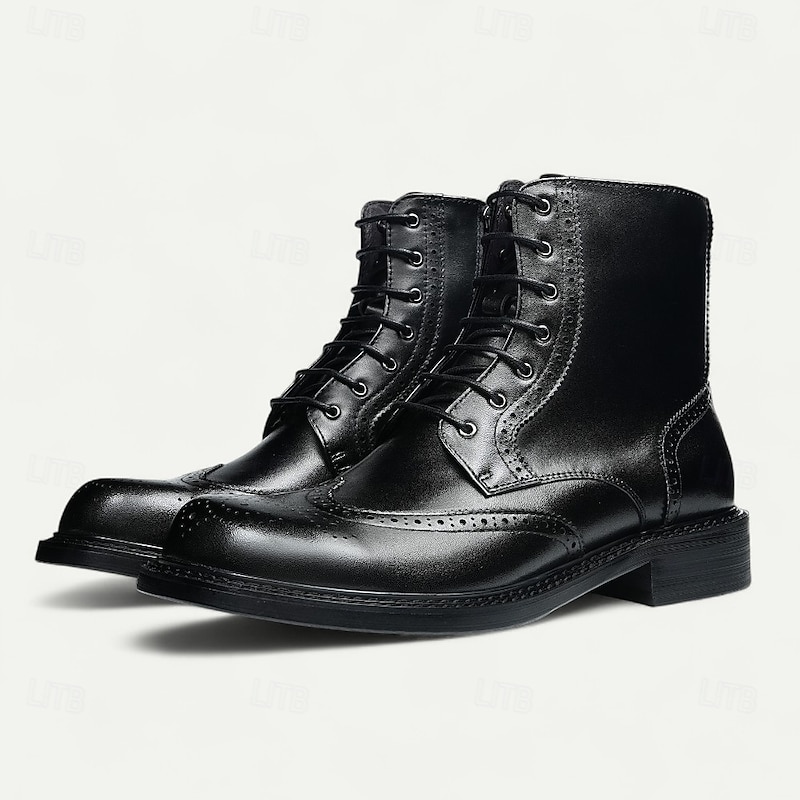 Men's Brown Brogue Lace-Up Ankle Boots Classic Wingtip Design Rugged Outdoor Work Boots for Business Casual, Travel and Daily Wear2