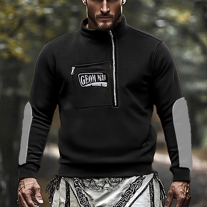 Men's Sweatshirt Fleece Sweatshirt Quarter Zip Sweatshirt Black Pink Khaki Gray Half Zip Color Block Patchwork Sports & Outdoor Daily Holiday Polyester Streetwear Basic Casual Winter Clothing Apparel2