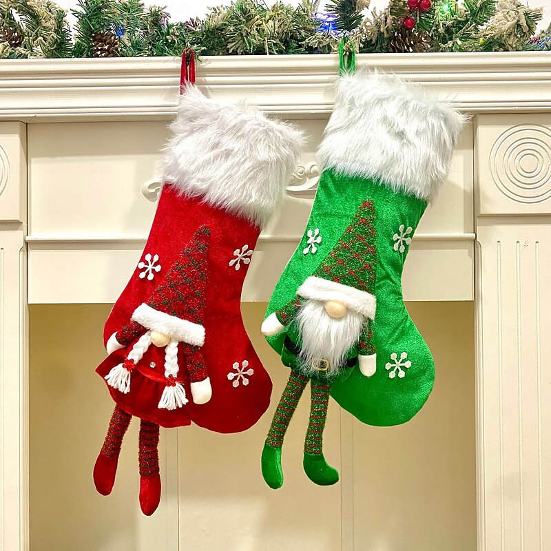 Christmas Long Legged Stocking Faceless Old Man Knit Stockings Red and Green Soft Fabric Decorative Stockings Ideal for Christmas And New Year Celebrations4
