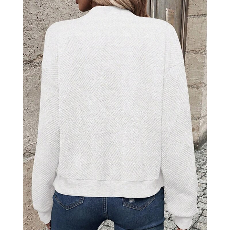 Women's Jacket Casual Jacket Comfortable Zipper Casual Solid Color Street Casual Daily Wear Going out Regular Crewneck Regular Fit Long Sleeve Outerwear Navy Black White Spring Fall4