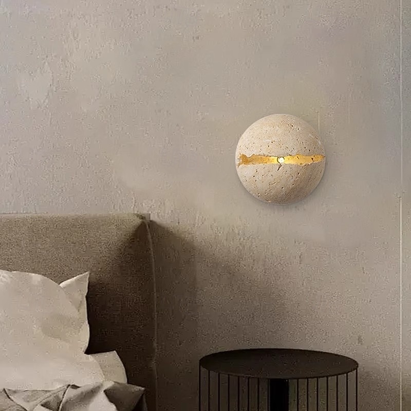 Wall Lights Indoor Modern Yellow Travertine Wall Lamps Art Globe Stone Wall Sconces for Bed Room Living Room G4 Wall Mounted Light