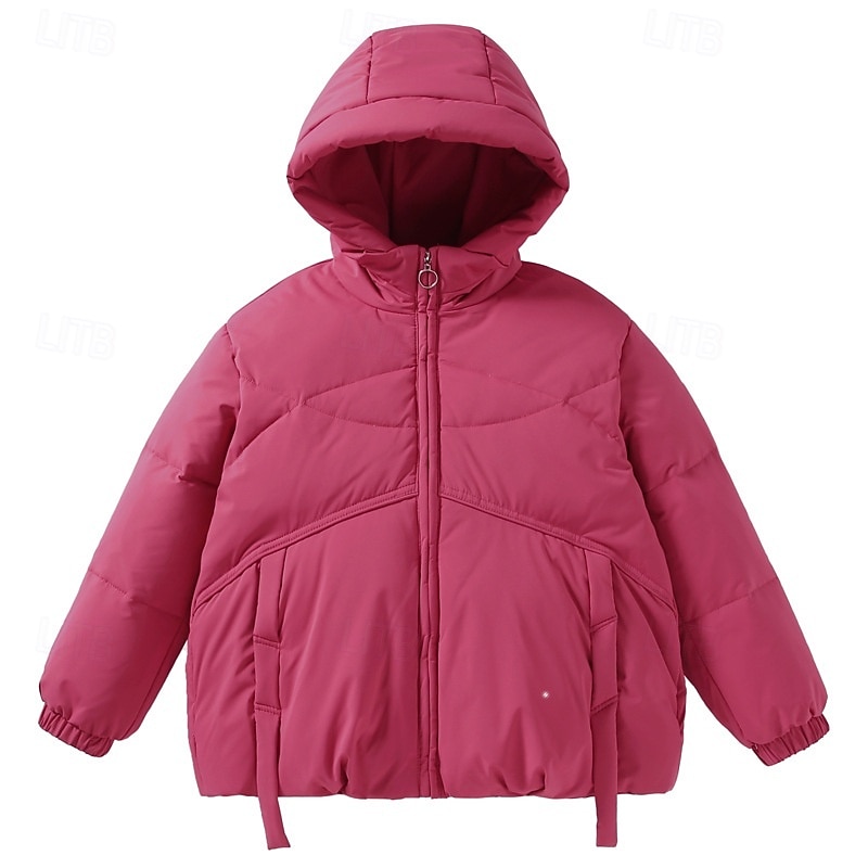 Kids Girls' Down Jacket Outdoor Jacket Puffer Jacket Solid Color Fashion Keep Warm Windproof Outdoor Coat Outerwear 4-12 Years Fall Black Red Purple4