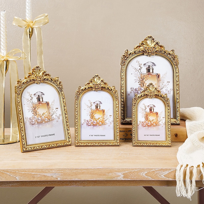 Vintage Gold/Silver Arch Lace Decorative Photo Frame, European-Style Antique Tabletop Home Décor, Perfect for Photo Display, Home Decoration, and Photography Props