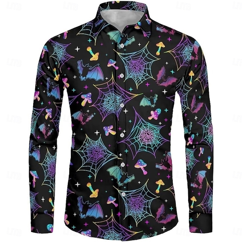 Halloween Bat Cat Blouse / Shirt Button Down Shirt Print For Men's Adults' Halloween Carnival Masquerade 3D Print Party Halloween3