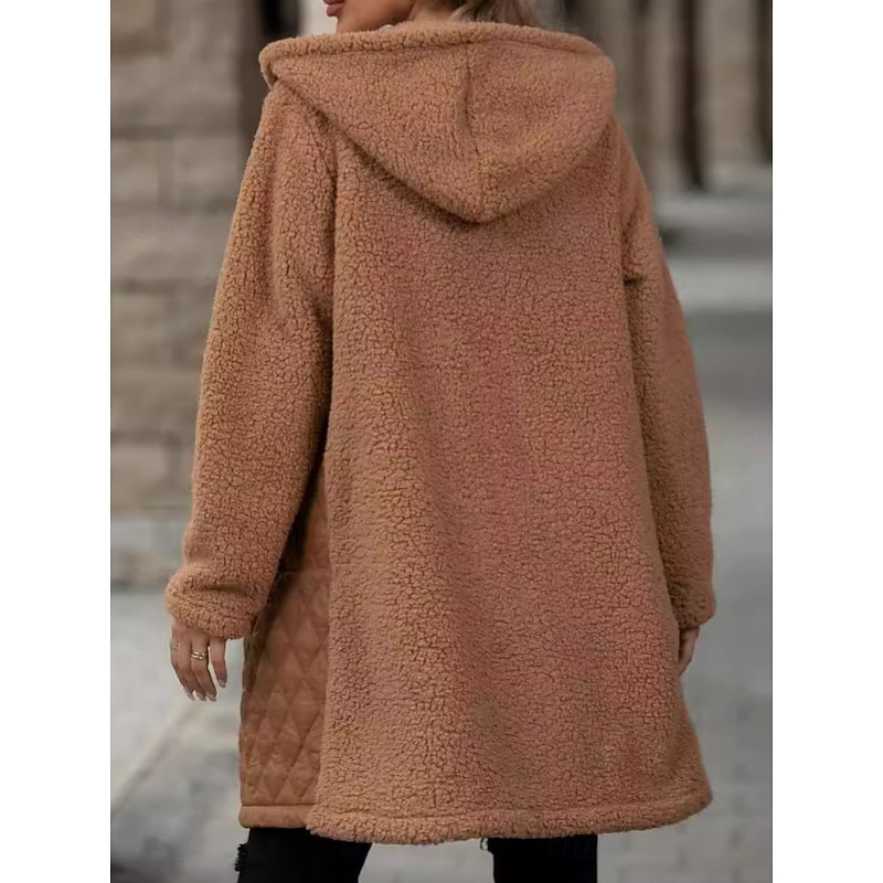 Women's Winter Coat Hoodie Jacket Comfortable Breathable Zipper Pocket Casual Plain Vacation Street Casual Daily Wear Zipper Long Hooded Regular Fit Long Sleeve Outerwear Black Camel Army Green4